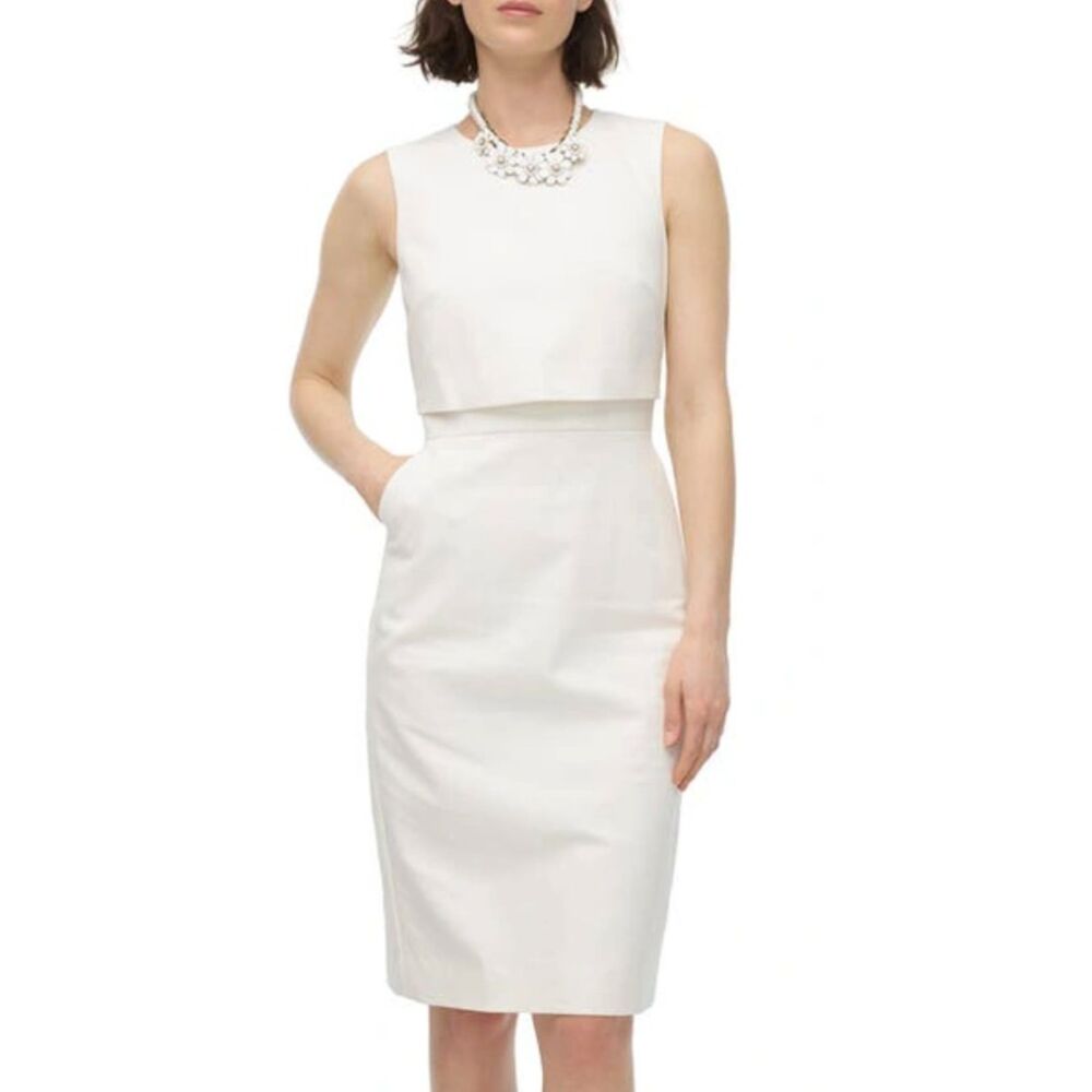 J. CREW Going Places Bi Stretch Sheath Dress Classic Pockets Ivory Size 4
